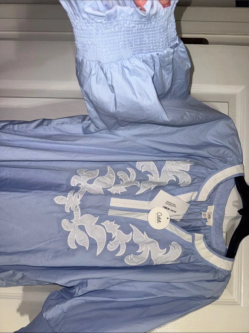 Odabash Light Blue Embroidered Mini Dress